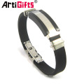 Custom men stainless steel germanium silver bangle leather friendship bracelet